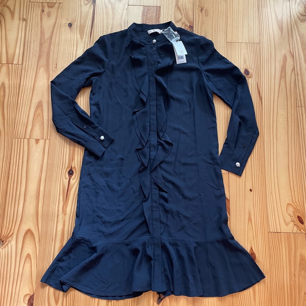 Tory Burch Jane Navy Blue Ruffle Dress